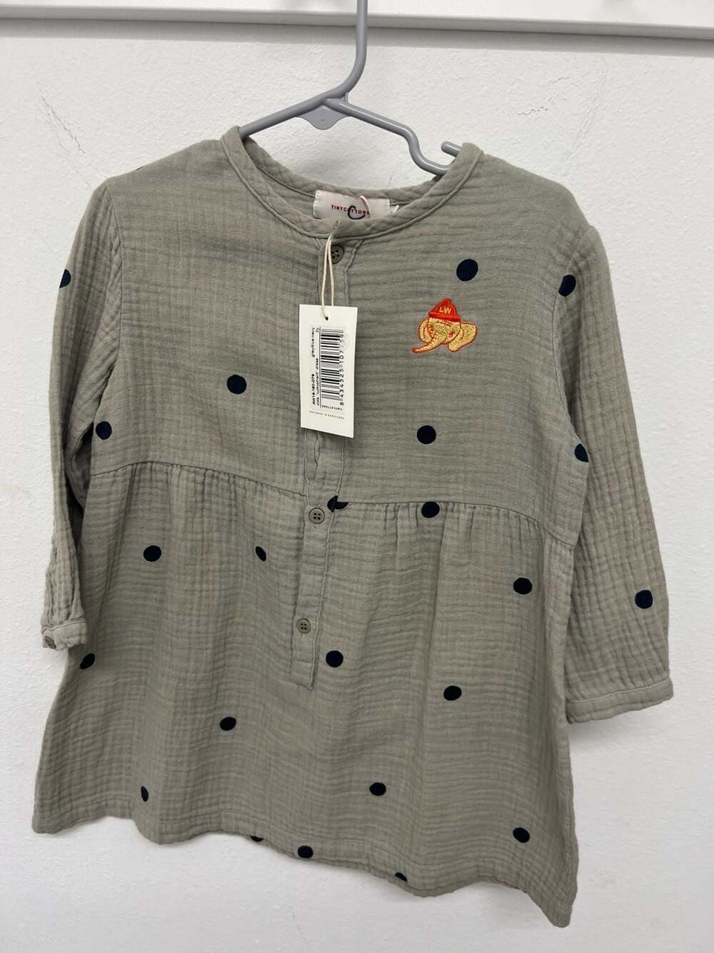 Tinycottons Dots Luckyphant Dress Grey True Navy Size 2Y